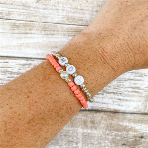 Mom Letter Bead Bracelet, Mom Stack Bracelets, Mom Gift, Name Bracelet ...