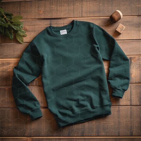 18000 Mockup Photo 18000G Forest Green Crewneck Sweatshirt Mockup Lay ...