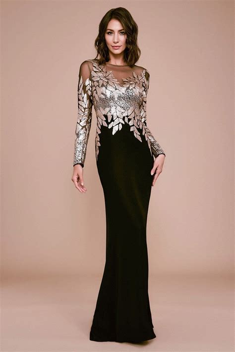 Tadashi Shoji - Finley Long Sleeve Crepe Sequin Gown - Petite | Long ...