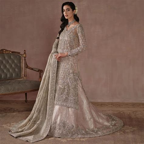 Lehenga Kameez Dupatta Silver Bridal Dress Pakistani – Nameera by Farooq