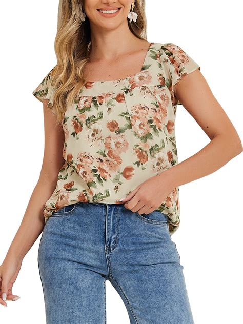 INSPIRE CHIC Women's Floral Blouse Summer Casual Square Neck Chiffon ...