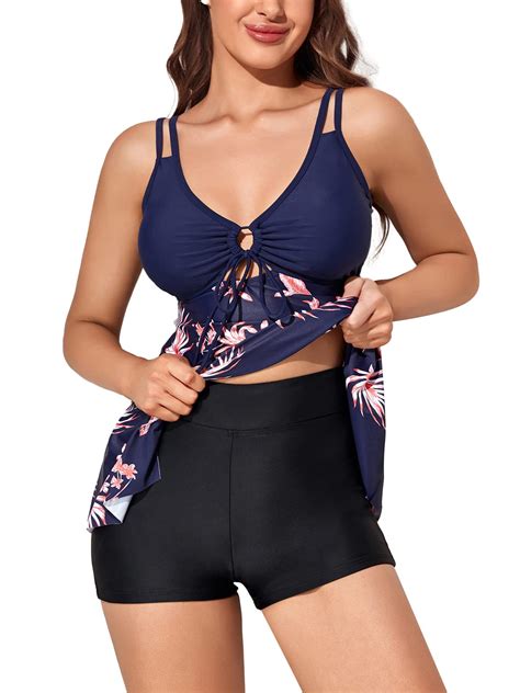 MiYang Womens Tankini Swimsuits with Shorts Tummy Control Two Piece ...