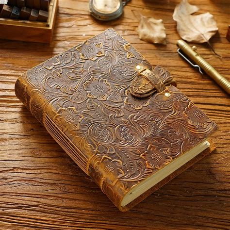 Genuine-Leather-Journal-Lock-Design-Blank-Kraft-Paper-400-Pages-DIY ...