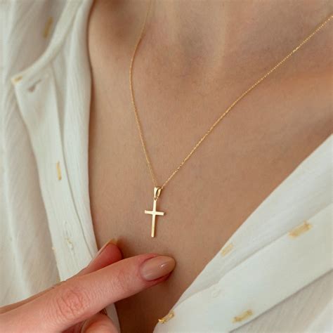 14k Solid Gold Cross Neclace for Women | Classic Crucifix Pendant ...