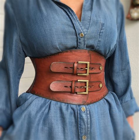 Brown leather waist cincher belt Leather corset belt Extra | Etsy