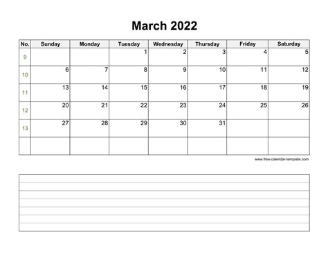 2022 Printable March Calendar with space for appointments (horizontal ...