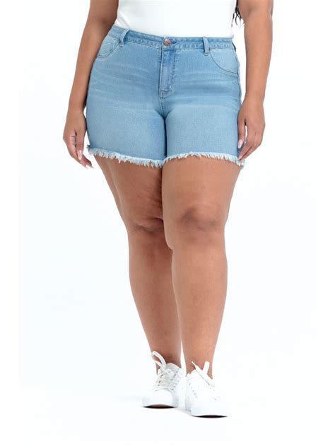 A3Denim Women's Plus Size Raw Edge Denim Shorts, 5" Inseam, Sizes 16W ...