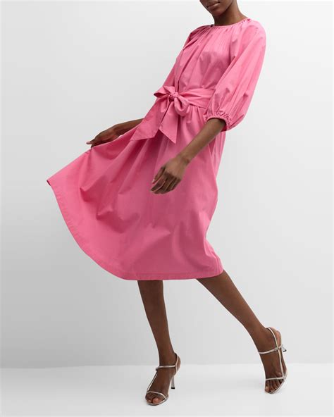 Frances Valentine Bliss Ruched Tie-Waist Cotton Poplin Midi Dress ...