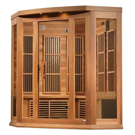 Maxxus 3-Person Corner Low EMF FAR Infrared Sauna – Canadian Hemlock – InHouse Wellness
