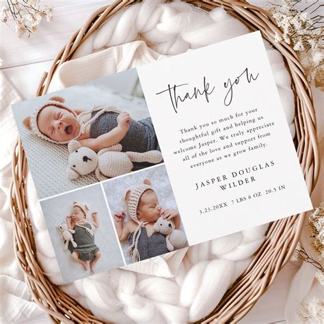 Simple 3 Photo Baby Thank You Card | Zazzle | Baby shower thank you ...
