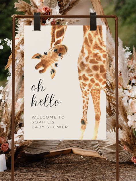 Giraffe baby shower sign safari baby shower sign boho baby shower – Artofit