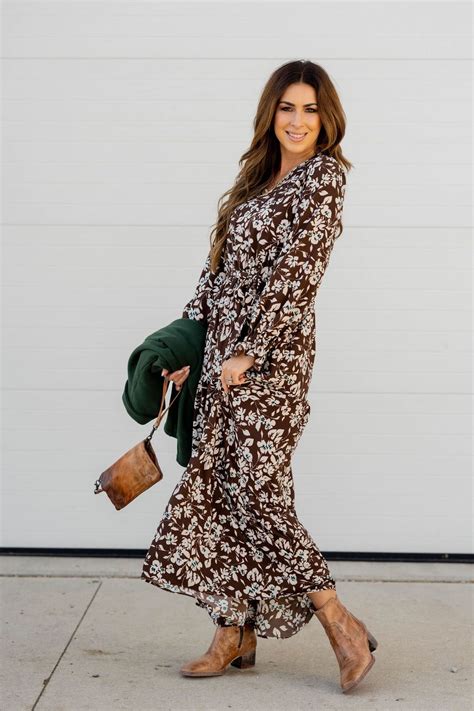 Floral Long Sleeve Tie Waist Dress | Long sleeve dresses fall, Maxi ...