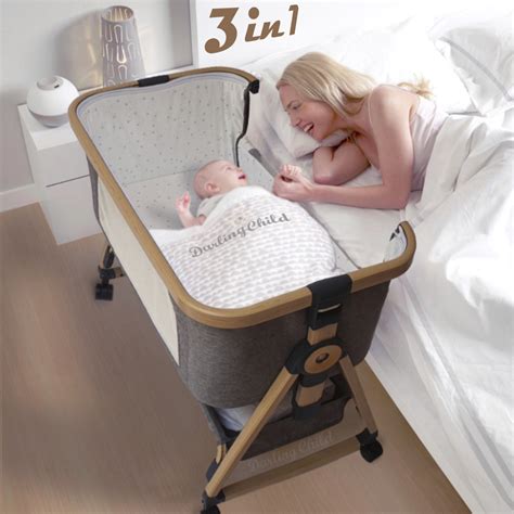 Baby Bassinet on Wheels 3-in-1: Bedside Co-Sleeper Crib & Moving Bed ...
