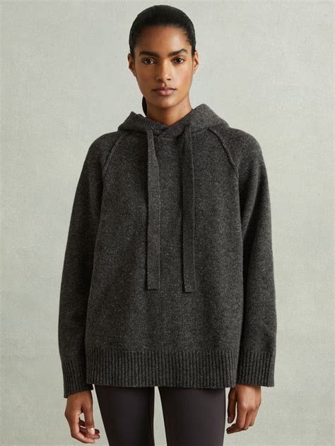 Buy Reiss Charcoal Charlie Wool-Cashmere Drawstring Hoodie from the ...