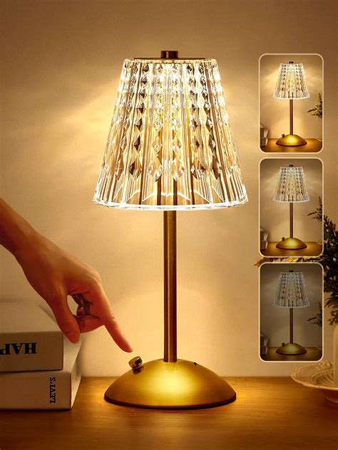 One Fire Table Lamps, Dimmable Crystal Table Lamp 3 Colors LED Gold ...