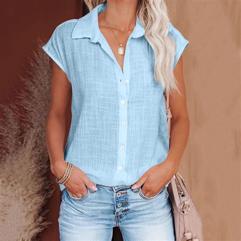 Exclusive Offers,Solid Color V-Neck Button Shirt for Women,Loose Fit ...