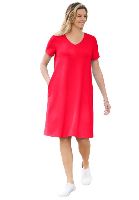 Woman Within Women's Plus Size Short Sleeve V-Neck Tee Dress - Walmart.com