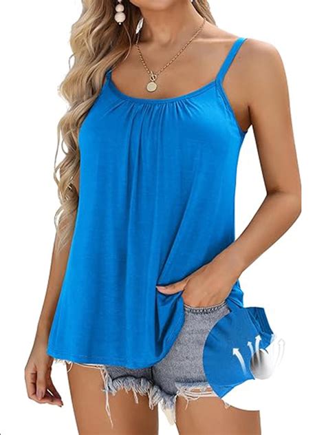 Sociala Women's Built in Bra Camisole Summer Flowy Tank Top with Adjustable Straps Loose Fit ...