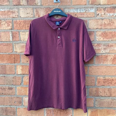 Sergio Tacchini Mens Burgundy Polo Shirt Size... - Depop
