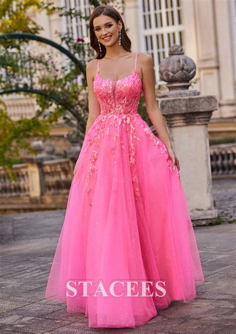 A-line Scoop Neck Sleeveless Floor-Length Tulle Prom Dress with ...
