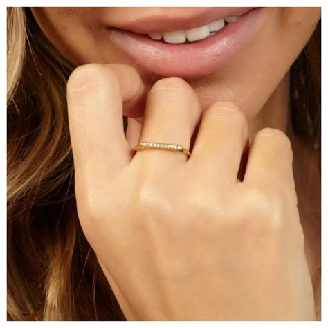 Diamond Bar Ring 14K Solid Gold Diamond Band Ring For Women Valentine ...