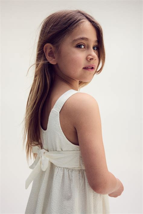 Tie-detail cotton dress - White - Kids | H&M HK