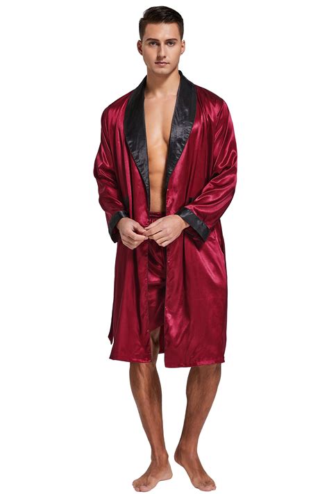 Tony & Candice Men's Satin Robe with Shorts Set Kimono Bathrobe (Medium ...