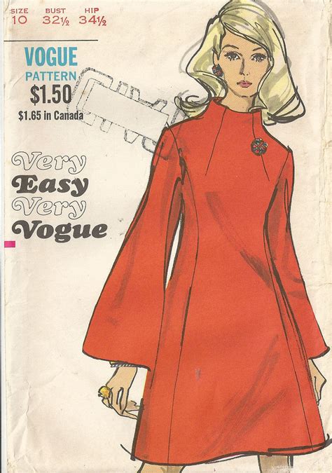 Funnel Neck Dress Vogue Vintage Sewing Pattern Size 10 - Etsy | Vintage ...