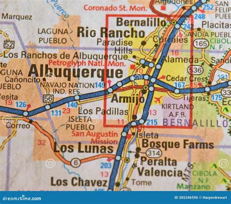 Map Image of Albuquerque, New Mexico Stock Photo - Image of national ...