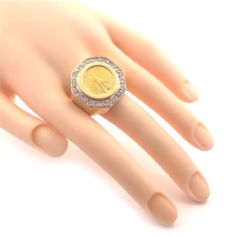 Estate Diamond 22k Liberty Coin 14k Gold Octagon Shape Ring | eBay