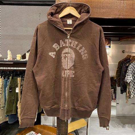 Bape OG Bape College Fading Print Brown Hoodie | Grailed | Apparel ...