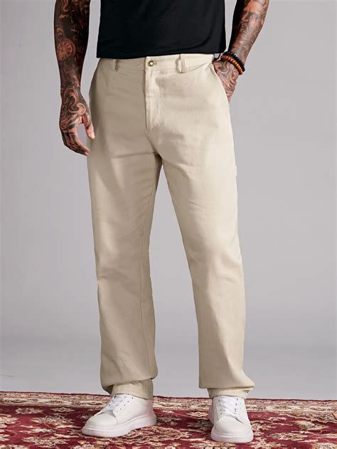 Men Solid Slant Pocket Straight Leg Pants | Beige pants men, Mens smart ...