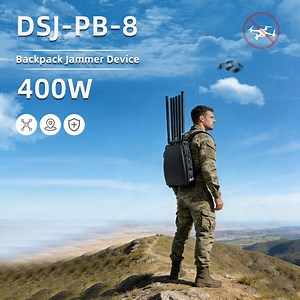 [Hot Item] Anti Drone GSM RF Signal Blocker WiFi Bluetooth 8-Channels 400W 2km Long Distance Plastic Backpack Jammer