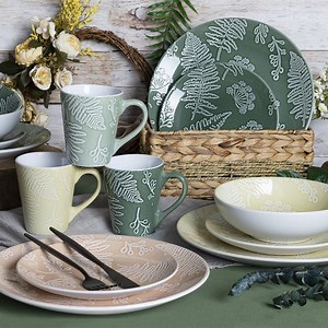 [Hot Item] Happy Go 18 PCS Stoneware Dinner Set with Pad Printing Design
