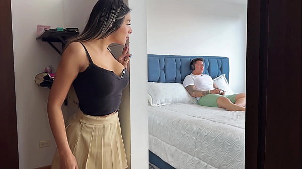 My stepsis surprises me with a blowjob while she rests on my legs!