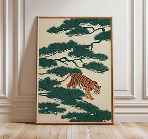 Japanese Tiger Poster, Minimalist Asian Wall Art, Vintage Nature Print, Japandi Home Decor, Zen Jungle Artwork, Oriental Animal Illustration - Etsy