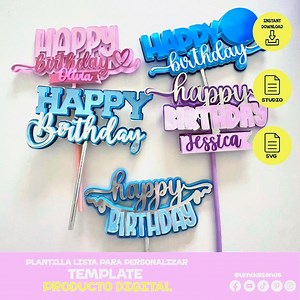 5 TEMPLATE Happy Birthday SVG Bundle Happy Birthday Cake Topper Cameo SVG Cut File Happy Birthday Template Happy Birthday for Cricut - Etsy