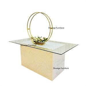 [Hot Item] Luxury Rectangular Stainless Steel Base Transparent Glass Top Wedding Roses Dinning Table
