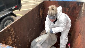 DUMPSTER DIVING to clean trash & sludge out of dumpsters! These dumpsters are supposed to only hold organic matter, but some trash snuck in. So we cleaned them out. In wet, 30 degree weather. We LOVE extreme cleaning! #junkremoval #extremecleaning #beforeandafter | Junk Lovers Junk Removal & Hauling LLC