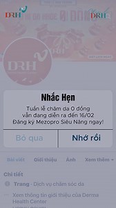 Đặt lịch chăm da, dễ dàng nhận ngay hàng loạt ưu đãi hấp dẫn tại DRH: 🎁 Miễn phí 01 lần Mezopro Siêu năng, liệu trình duy nhất hiện nay 07 ngày căng bóng – nâng cơ – xóa nhăn – trẻ hóa 🎁 Miễn phí 500 lines Ultherapy trị giá đến 80TR, siêu trẻ hóa toàn diện 🎁 Miễn phí 01 lần Bio Viora, liệu trình sạch mụn nặng không cần nặn mụn 🎁 Miễn phí 01 lần liệu trình công nghệ cao LPS, Revlite, Hifu, dưỡng da chuyên sâu Premium,... 🎁 Các quà tặng như serum M89, Atopical, kem chống nắng BMC, mũ bảo hiểm