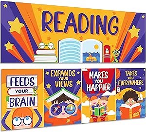Decorably 40x14 Reading Banner for Classroom - Reading Bulletin Board Decorations, Reading Posters for Classroom Elementary, Library Posters, Reading Decorations for Classroom, Library Banner