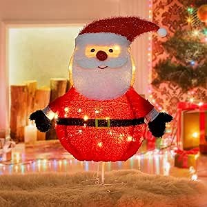 Lighted Santa Claus Christmas Decoration, 2.5Ft Collapsible Santa Lights, Warm White, 40 LED, Metal Frame, Indoor/Outdoor, Xmas Home Lawn Yard Decorations