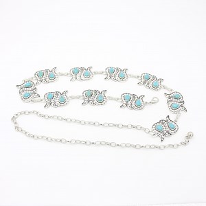 [Hot Item] Hot Selling Women Turquoise Chain Belt Concho Belts Adjustable Retro Western Metal Waist Chain Belt for Jeans or Dresses