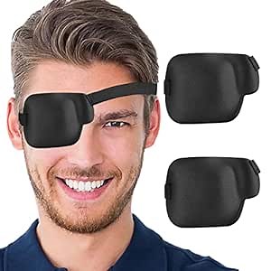 AMZVIO 2PCS Eye Patches for Adults,3D Eye Patch Medical,Adjustable Eyepatch for Lazy Eye Amblyopia Strabismus,Soft Eye Patch Right Eye for After Cataract Surgery, Eye Glasses and Pirate Cosplay