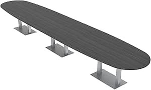 SKUTCHI DESIGNS INC. 18 Person Modular Conference Table | Large Oval Boat Shape | Square Metal Bases | Harmony Series | 18Ft | Asian Night