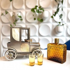 Vintage Model T Flask & Shot Glass Set