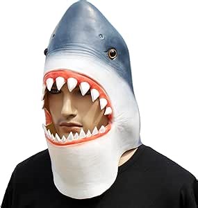 CreepyParty Shark Mask for Adults, Natural Latex Shark Costume Mask for Halloween Parties and Cosplay