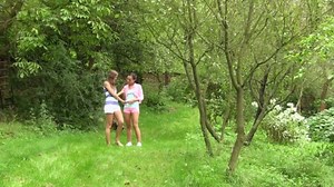Kissing lesbians with erect nipples in outdoor fuck