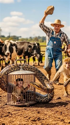 🐍 Farmer Rescues Monkey from Python with Rock