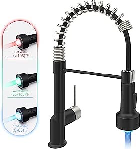 GIMILI Kitchen Faucet with Pull Down Sprayer Single Hole Stainless Steel LED Faucet, Suitable for Farmhouses, RV, Laundry Room, Outdoor, and Campers. Llave para fregadero de cocina Nickel and Black